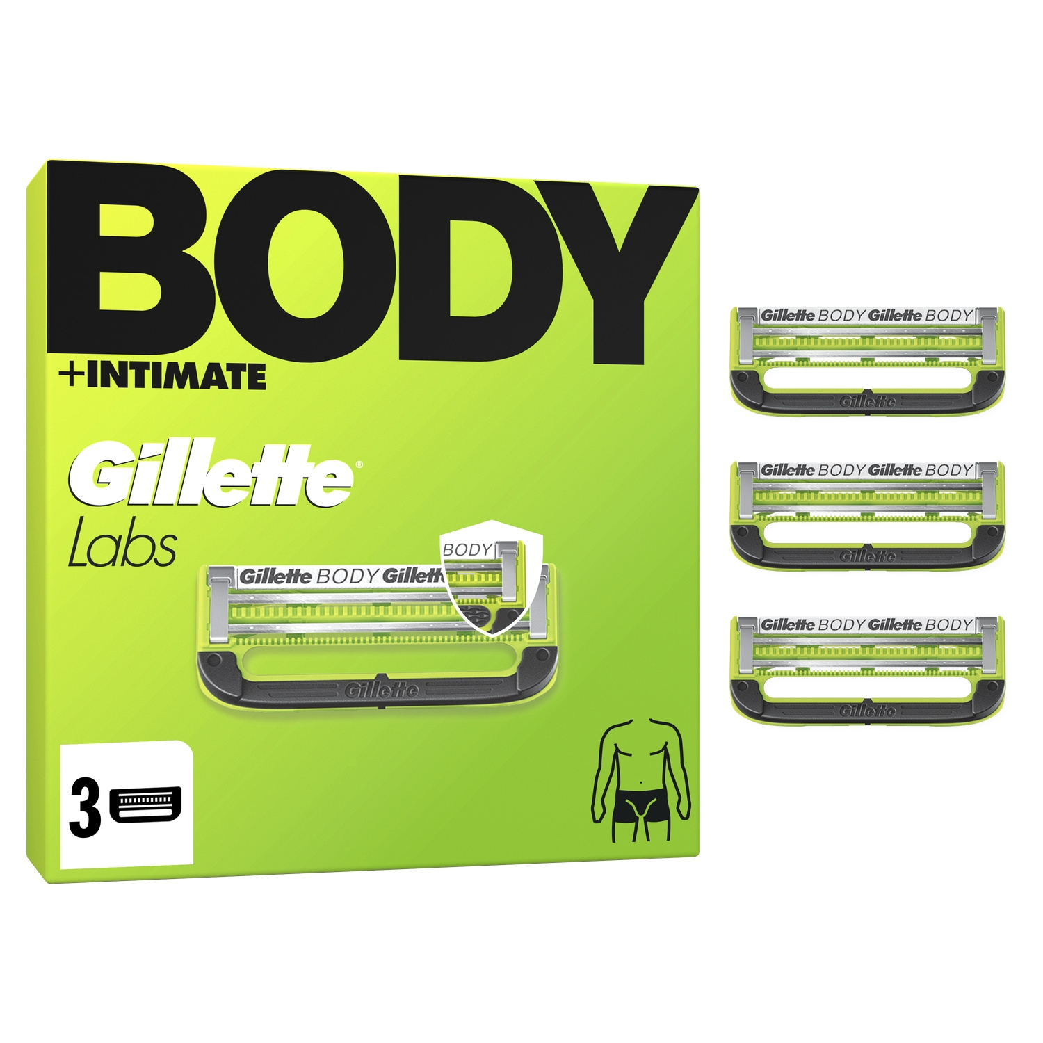 Gillette Labs Recharges de Lames de Rasoir Corps + Intime - Lot de 3