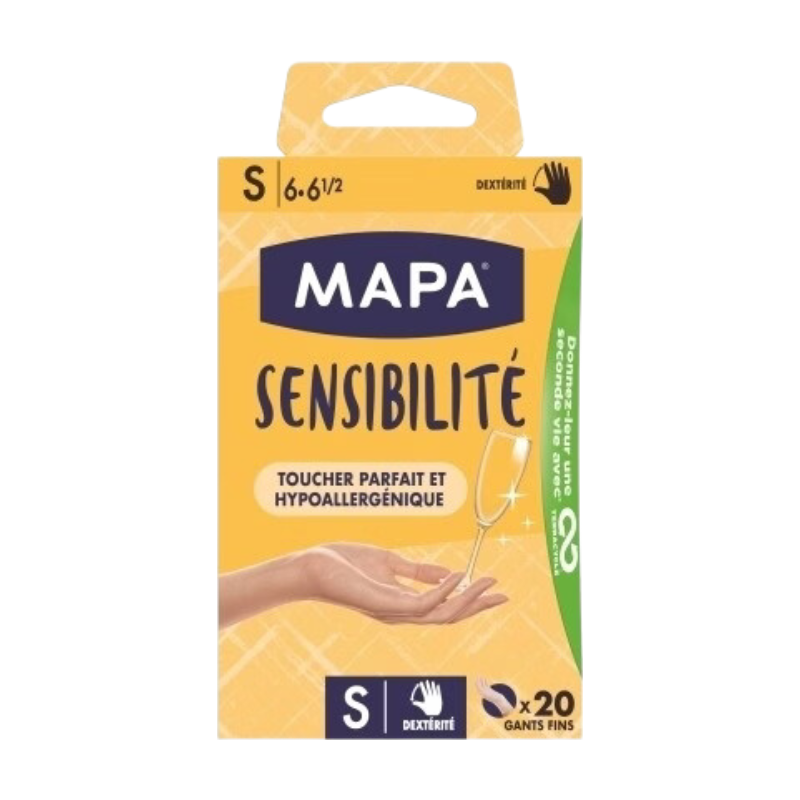 MAPA Gants vinyle fins Sensible hypoallergéniques non poudrés Taille S 20 gants