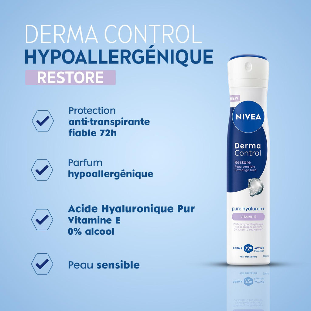 NIVEA Déodorant Femme Aisselles Derma Control Restore Protection 72h Spray 200ml