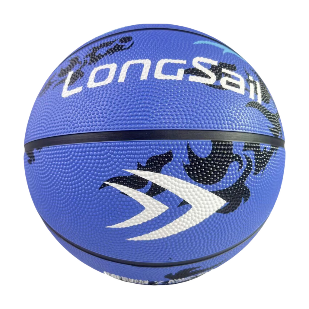 LONGSAIL Ballon de basket-ball en caoutchouc haute qualité (29,5 po) Taille 7 Bleu ciel/motif noir/motif bleu clair