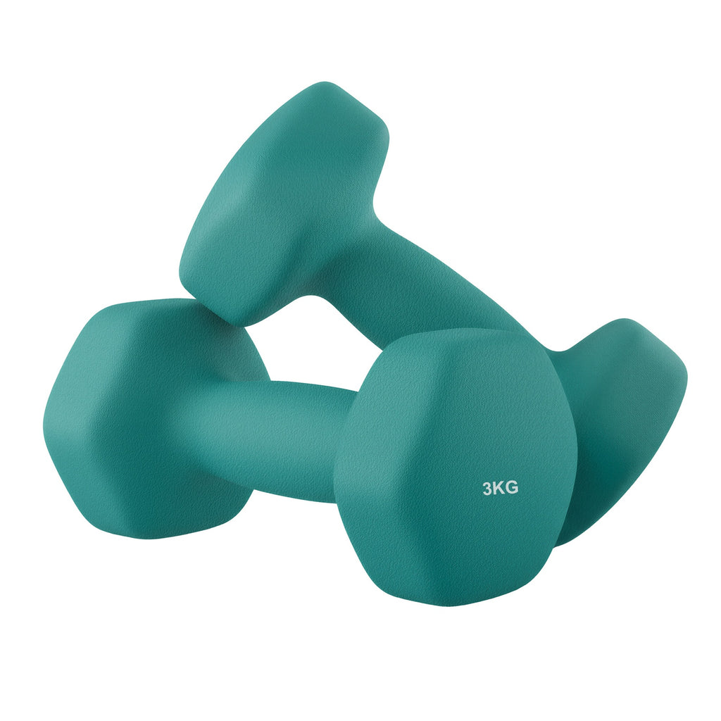 JOYFURNOS Ensemble de 2 haltères hexagonaux en néoprène, 2 x 3 kg, avec barres d'haltères, Entraînement à domicile, Turquoise