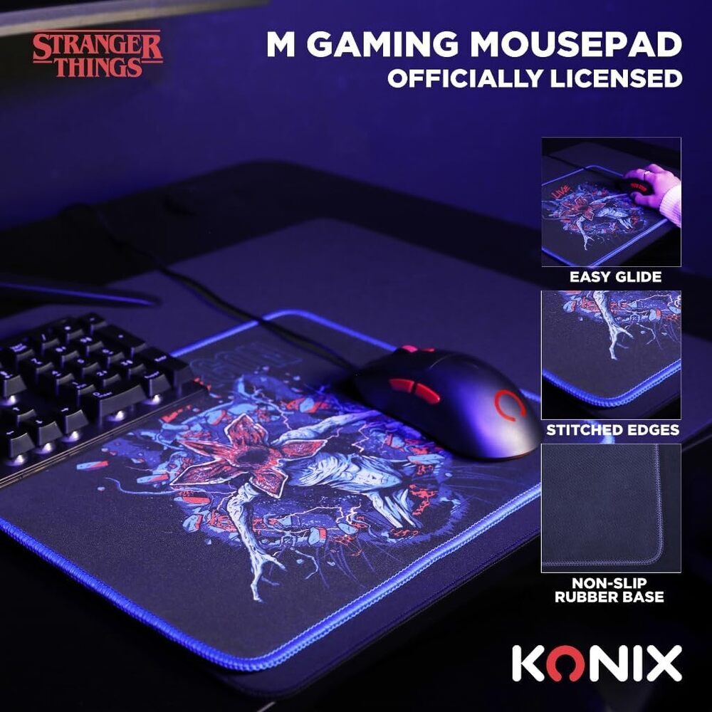 Konix Stranger Things Tapis de souris gaming 32 x 27 cm - Surface microfibre antidérapante - Caoutchouc - Motif Demogorgon Live