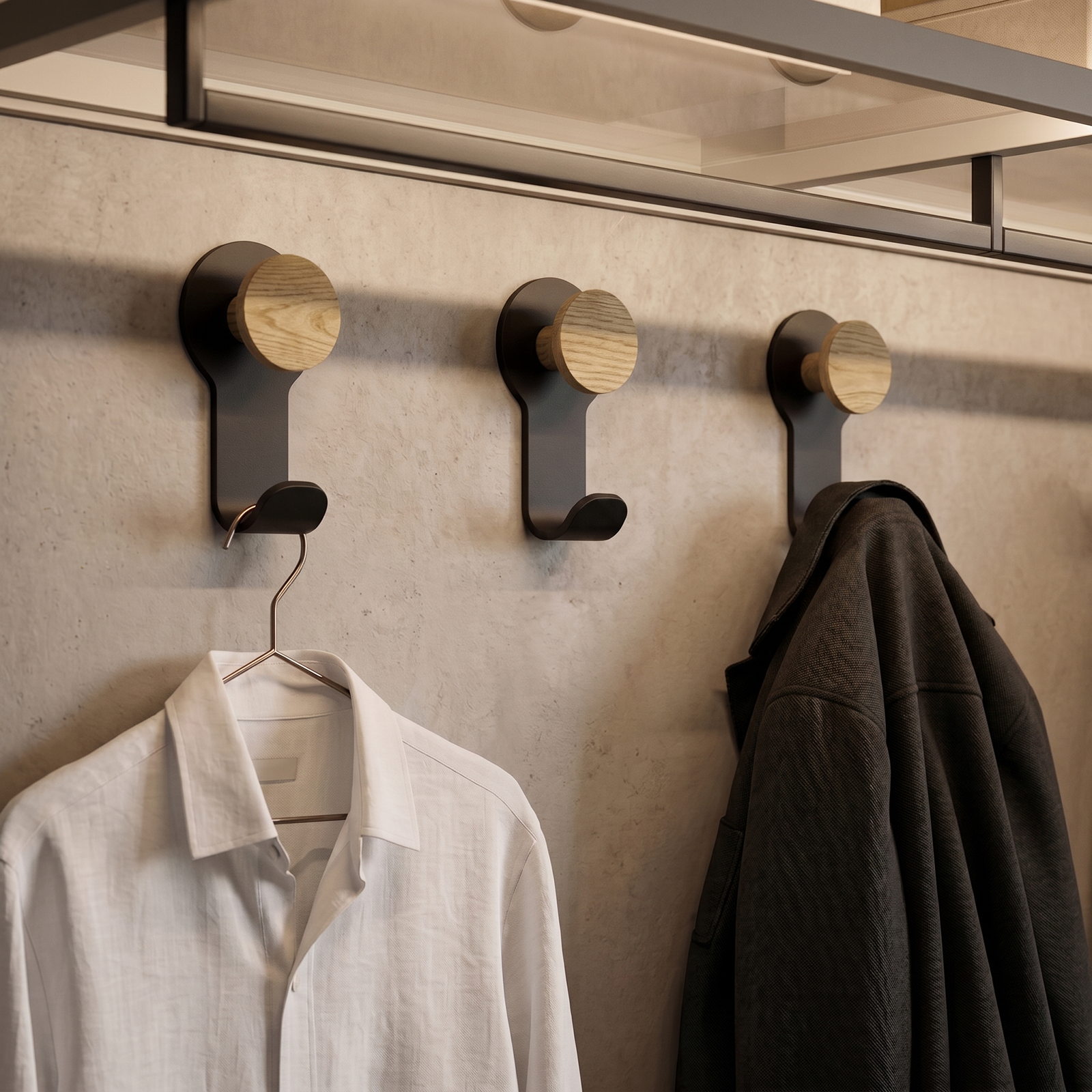 kapanou Lot de 8 patères doubles murales, en bois d'hévéa marron vintage avec support métallique noir robuste pour vestes, serviettes ou chapeaux