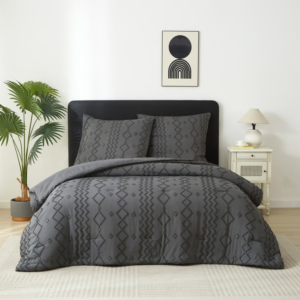 MEEALLHOME Parure de lit tuftée gris foncé - 1 housse 140 x 200 cm et 1 taie 65 x 65 cm