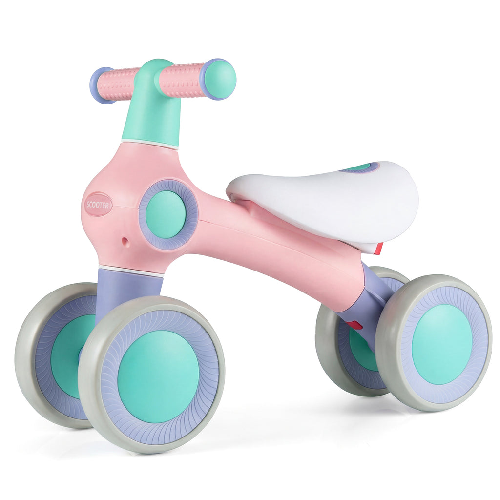Draisienne pour bébé, siège rembourré réglable, 4 roues silencieuses, sans pédales, rose