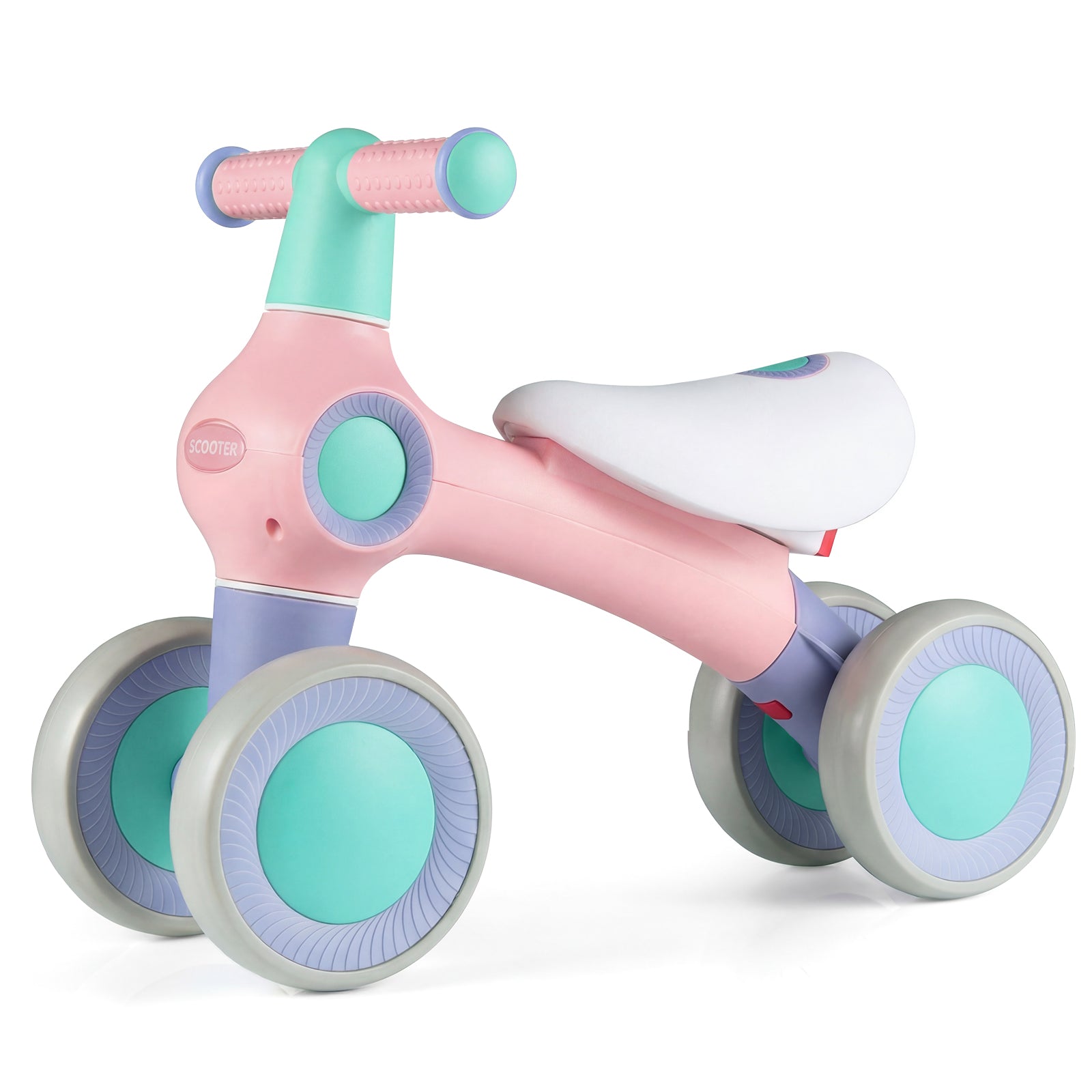 Draisienne pour bébé, siège rembourré réglable, 4 roues silencieuses, sans pédales, rose