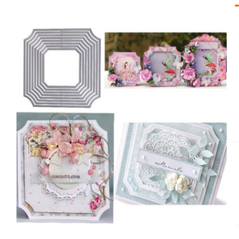 8 pcs/Lot Cadres irréguliers découpes métalliques, Cadres floraux carrés découpes pour cartes de mariage, gabarits de découpe pour album de scrapbooking DIY