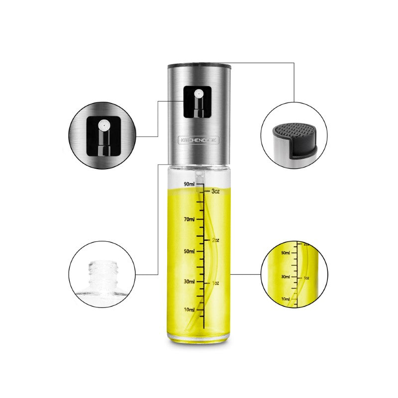Kitchencook- Spray90 - Spray à huile 90 ml - Verre et inox - Diffusion fine - Réutilisable multifonction