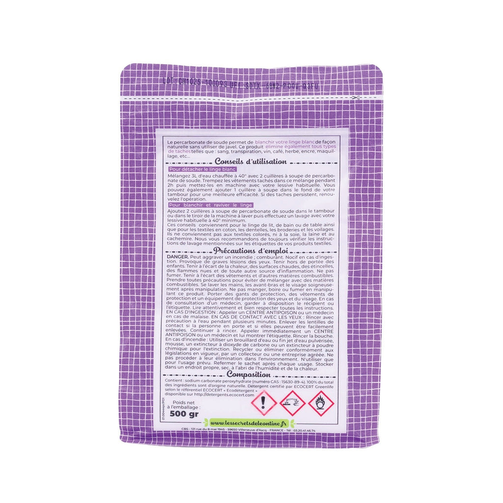 LES SECRETS DE LEONTINE Détachant et blanchissant au percarbonate de sodium, certifié ECOCERT, 500 g