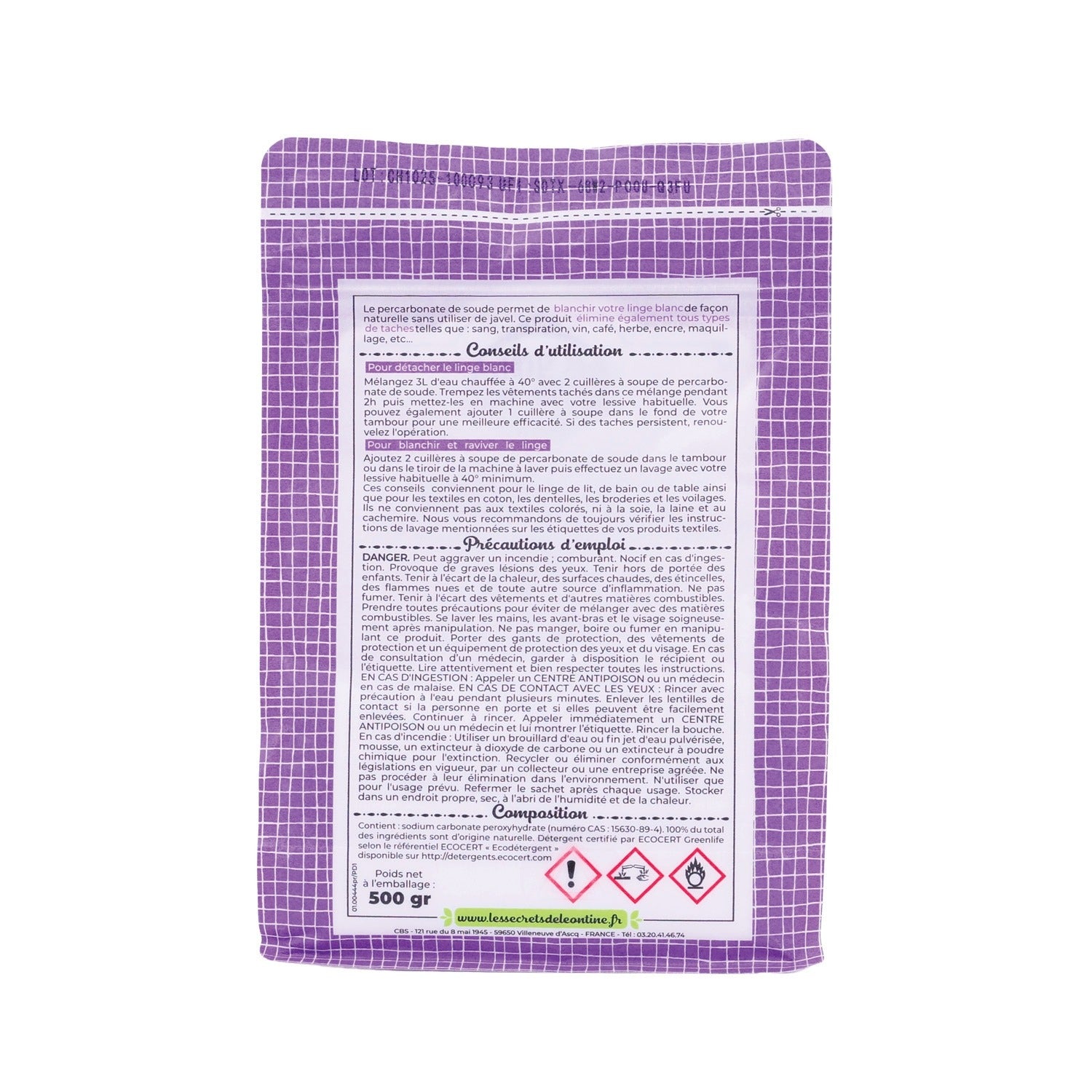LES SECRETS DE LEONTINE Détachant et blanchissant au percarbonate de sodium, certifié ECOCERT, 500 g