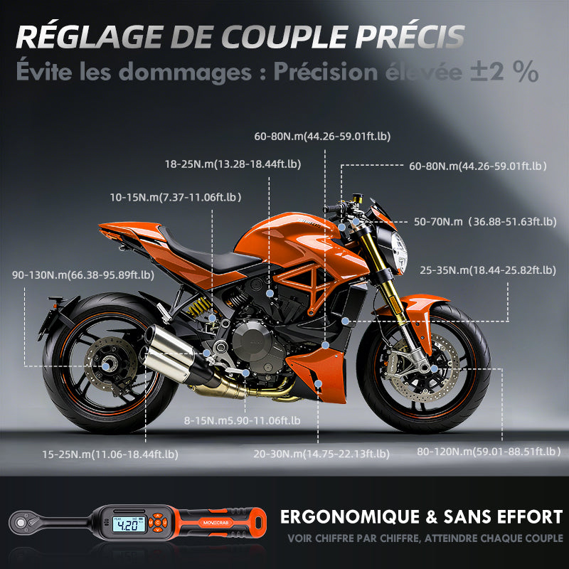 movecrab Clé dynamométrique numérique 3/8 po 4,2-85 Nm/3-62 6 lb-pi Douille magnétique pour bougie d'allumage Rallonge à cardan pour voiture moto