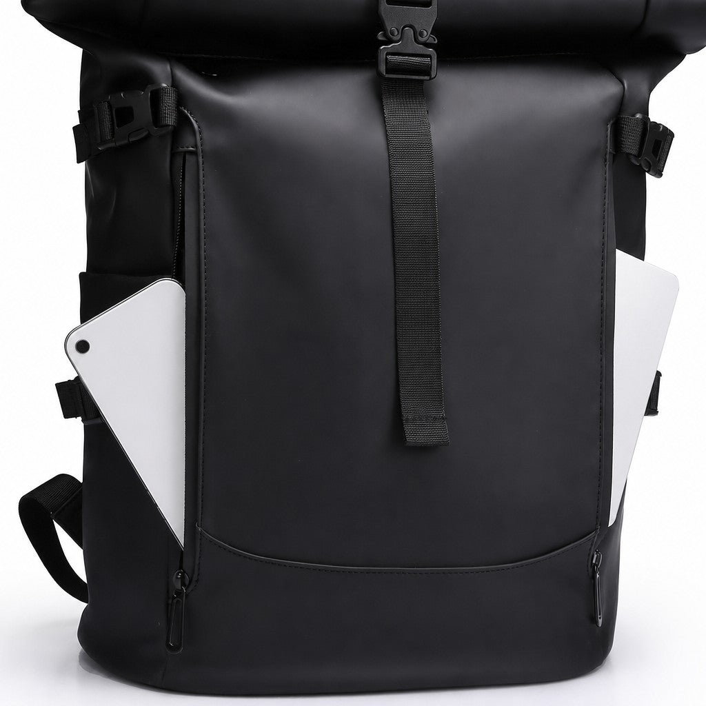 Sac à dos ordinateur portable anti-eau à bords roulés 15,6 pouces sac à dos décontracté multi-sangles grande capacité sac de jour pour travail cyclisme voyage urbain