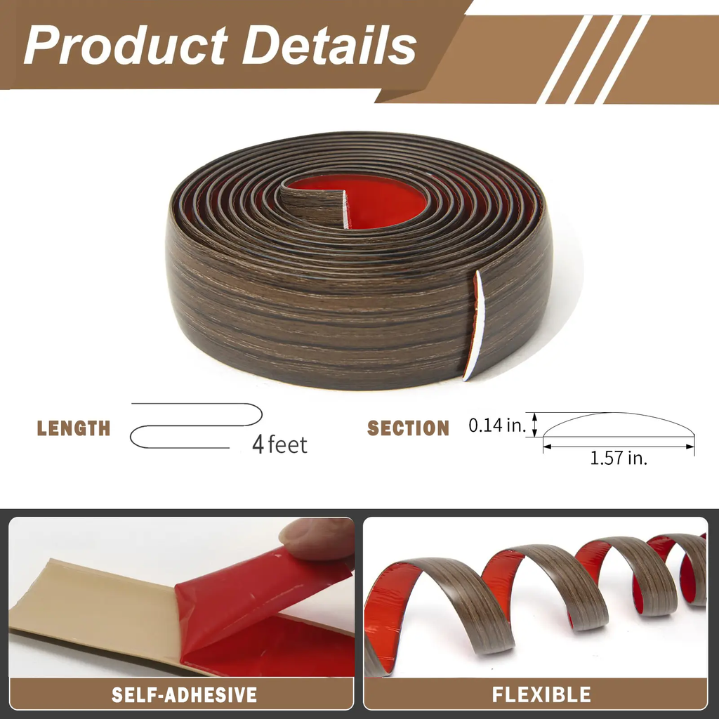 Art3d Bande de transition adhésive en vinyle pour sol, 122 x 4 x 0,3 cm, Grain de bois marron, Cache-joint pour stratifié, carrelage, moquette
