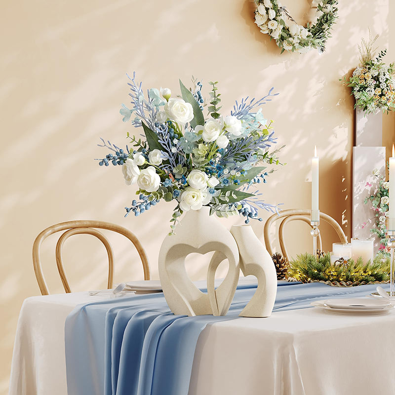 Lot de 2 vases en forme de cœur en céramique - Blanc
