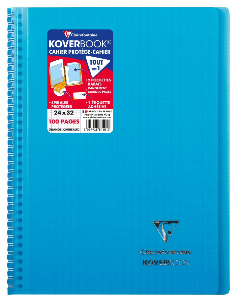 Koverbook Carnet à Spirale 24x32 cm Réglure Large 100 Pages Couverture Transparente