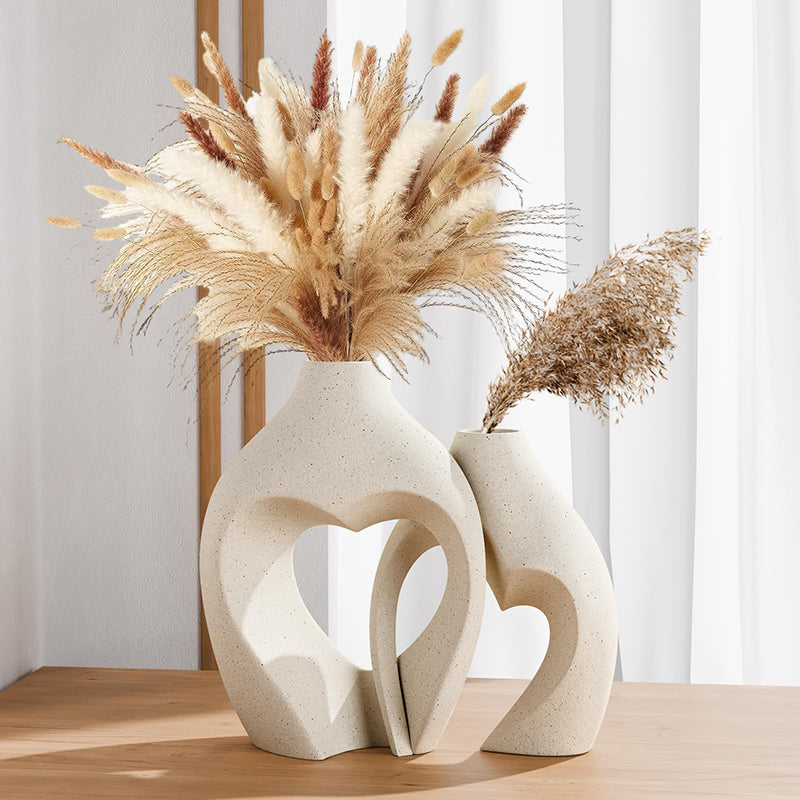 Lot de 2 vases en forme de cœur en céramique - Blanc