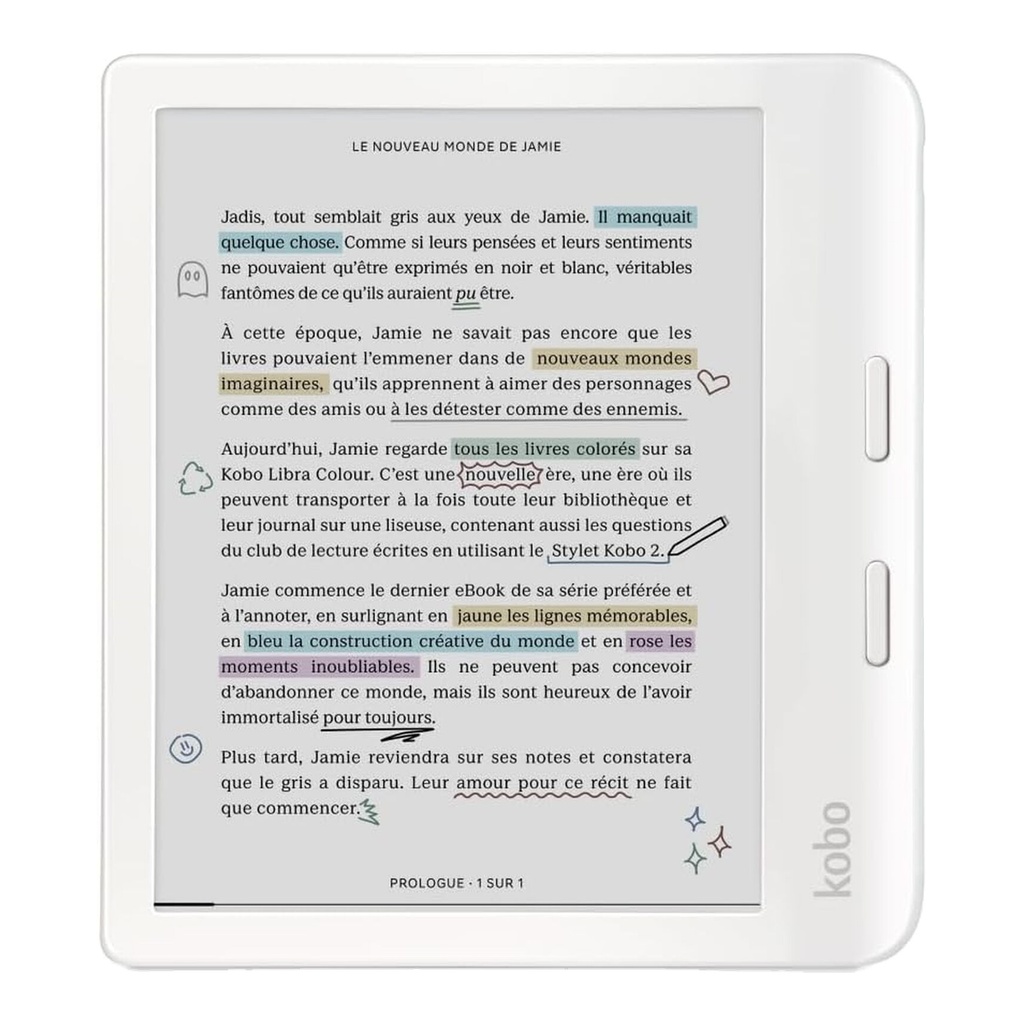 Kobo Libra Colour Liseuse avec écran tactile anti-reflets 7" et 32 Go de stockage - Blanc