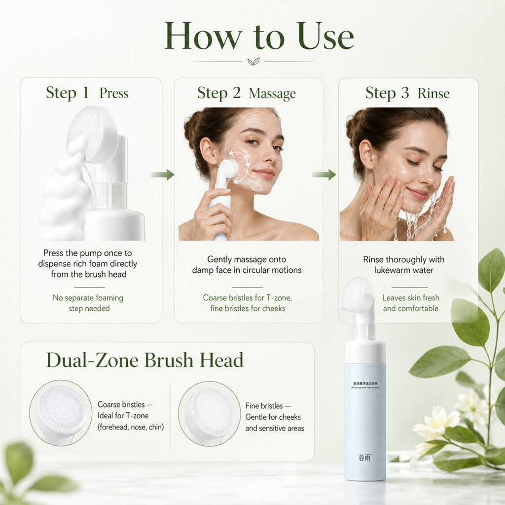 GUYU Nettoyant Visage aux Acides Aminés avec Brosse Nettoyante 150 ml