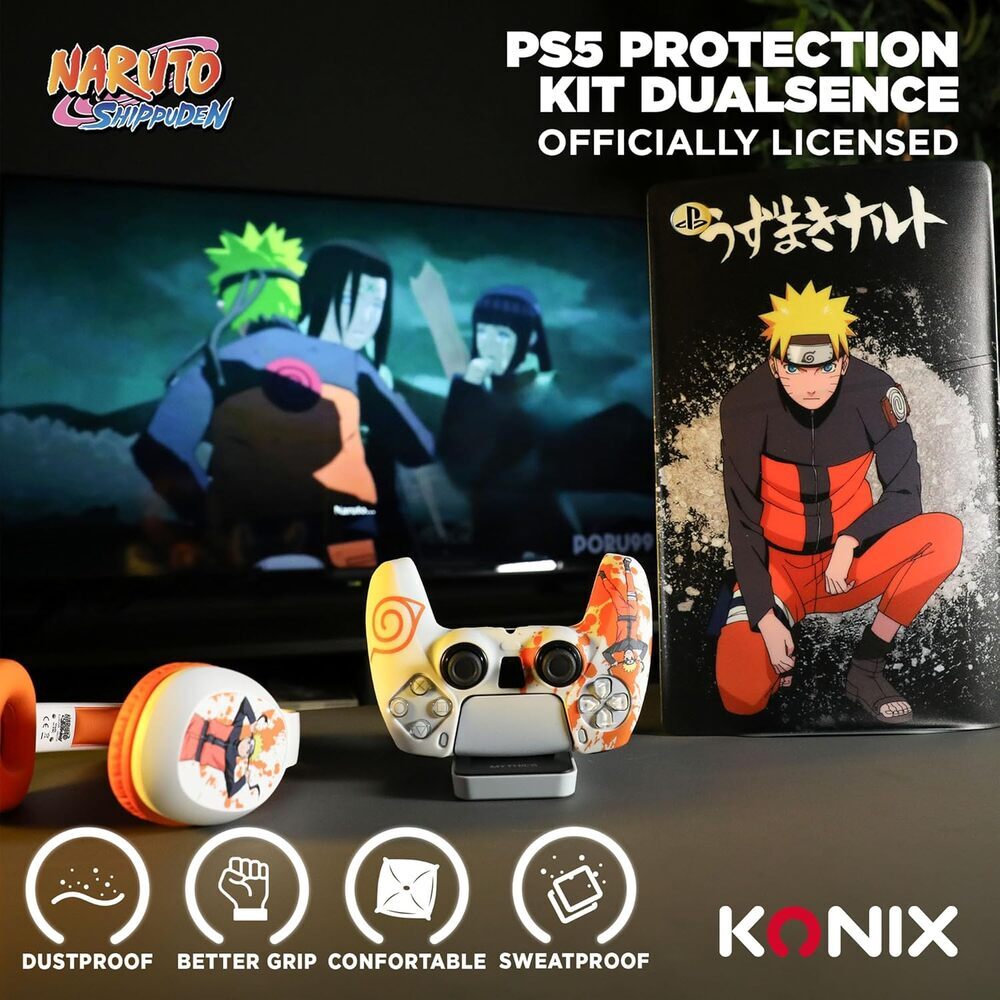KONIX Naruto Shippuden Coque de protection pour manette DualSense PS5 - Silicone - Croix directionnelle - Motif Konoha et Naruto - Blanc