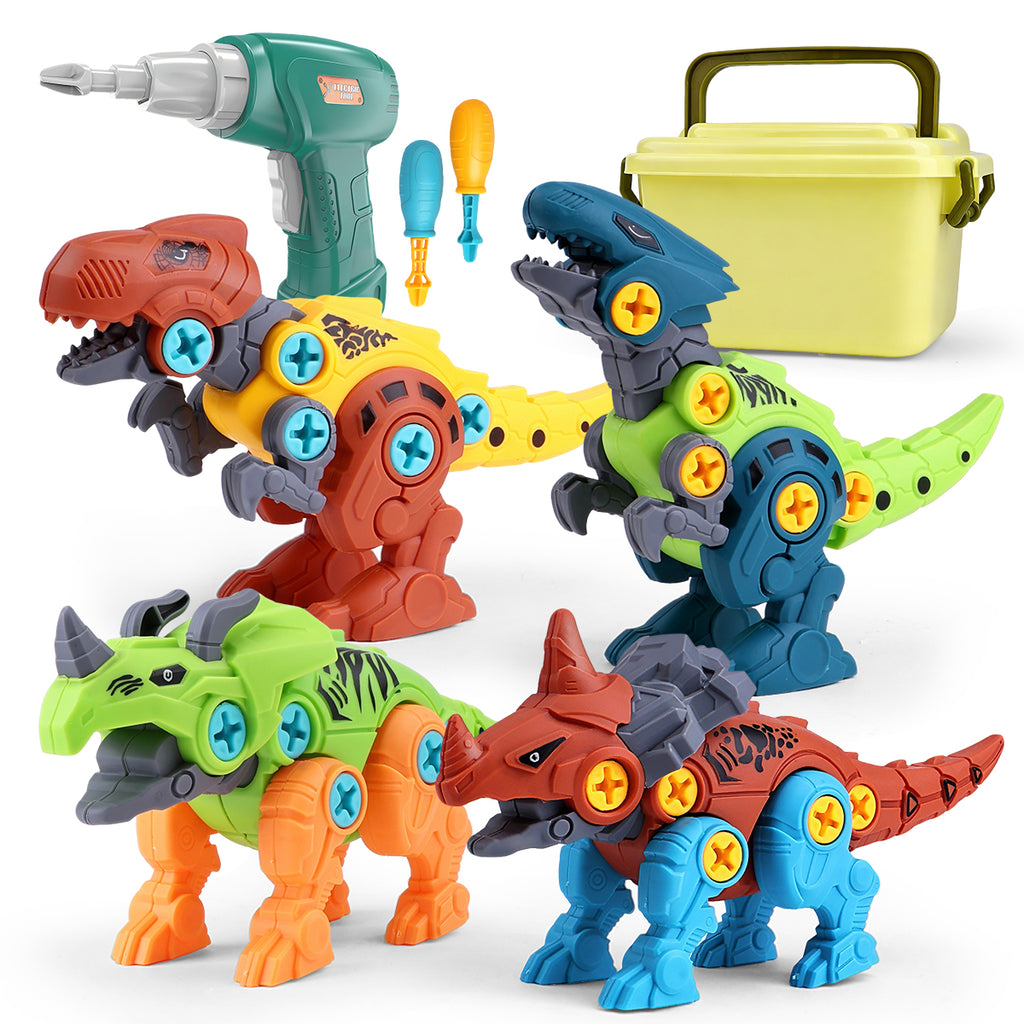 Jouets de dinosaures à démonter pour enfants avec boîte de rangement Set de construction DIY perceuse électrique Éducatif STEM pour garçons et filles 3 ans et plus