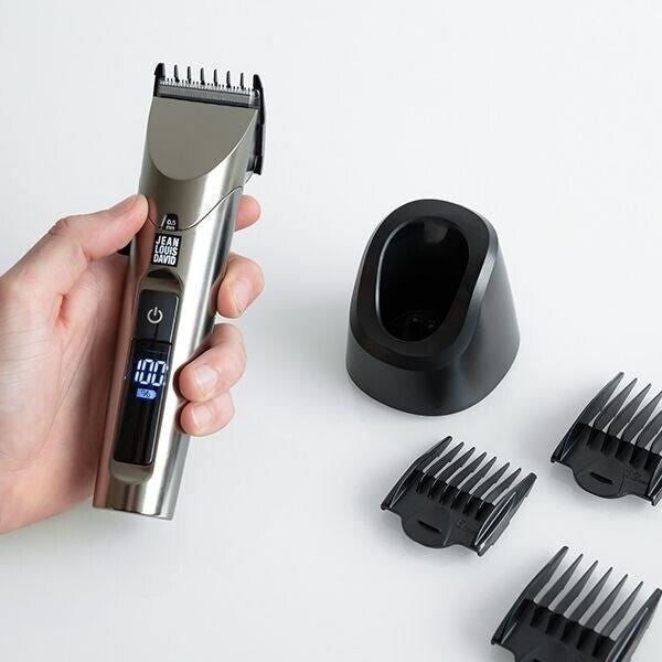 JEAN LOUIS DAVID - Pro Hair Clipper - Tondeuse à cheveux - 20 hauteurs de coupe - Batterie Lithium-Ion - Autonomie de 2 heures - Gris