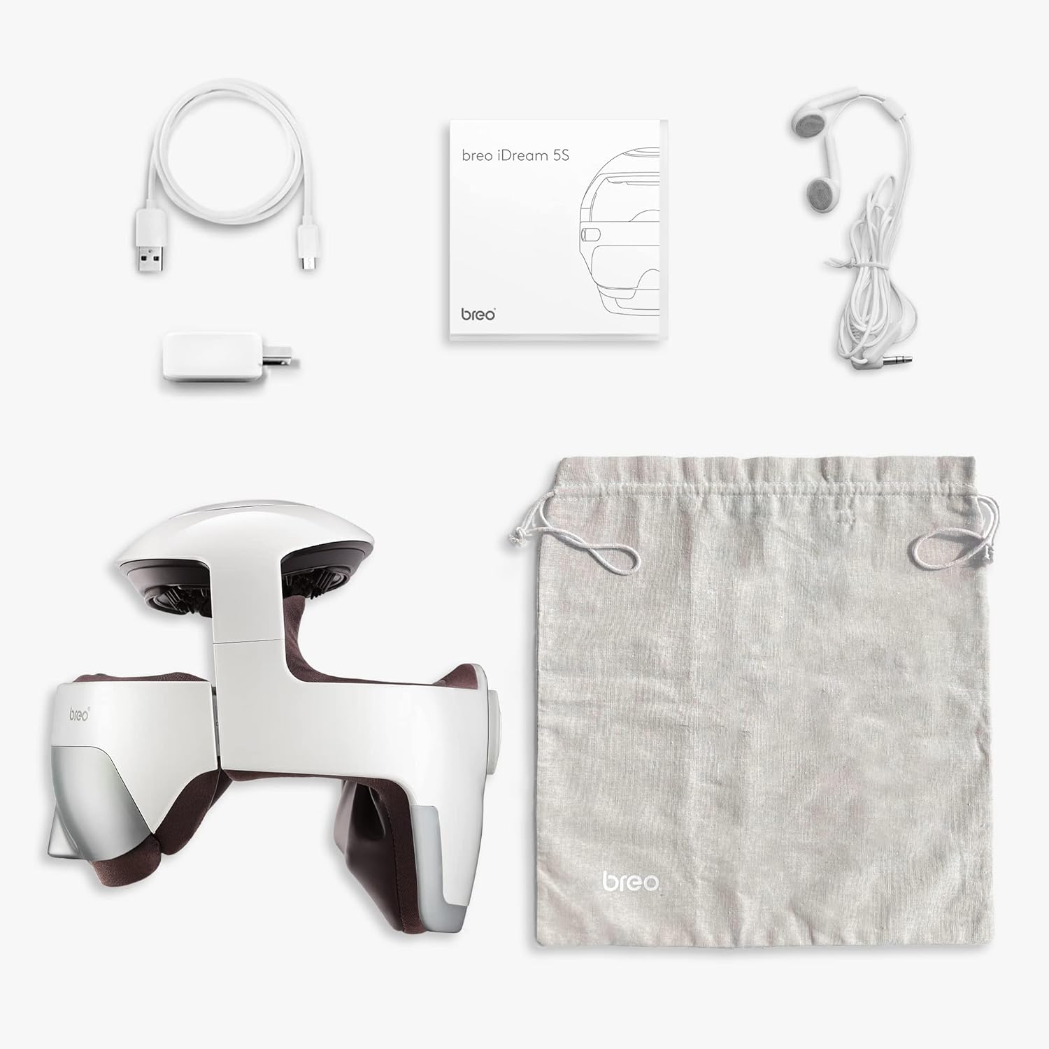 breo iDream5s appareil de massage intelligent pour la tête, massage chauffant par pétrissage et pression pour les yeux et le cou, casque de massage