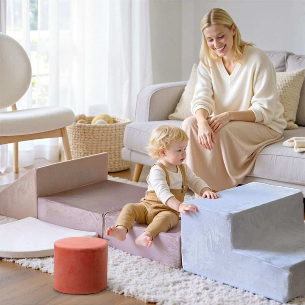 Blocs de construction en mousse pour enfants BanaSuper, blocs de construction XXL en mousse, certifiés EN71, jouet Montessori pour enfants, coque lavable pour le plaisir en intérieur, coffret de jeu en mousse douce pour bébé (Bleu Rose)