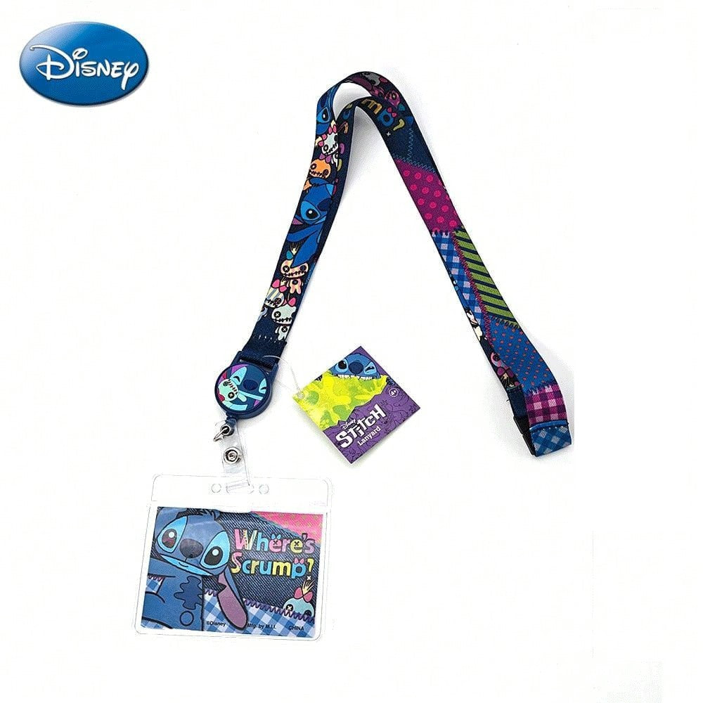 DISNEY 1 pièce Tour de cou rétractable Stitch et porte-carte d'encre, sous licence officielle, Thème Stitch et Scrump, Produit dérivé de films et dessins animés