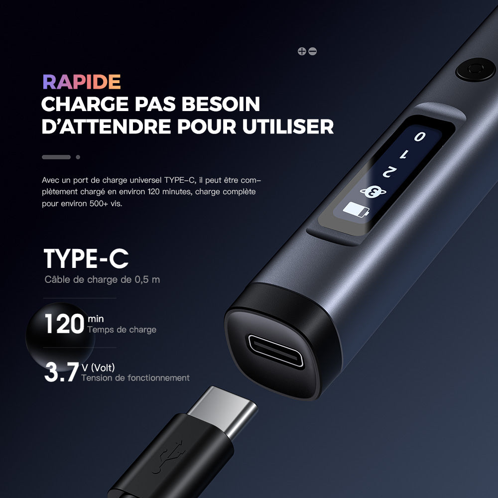 EasyWox 57-en-1 Kit de tournevis électrique avec batterie Lithium 500 mAh, 52 embouts, charge rapide en 90 minutes, couple 0.1-0.35N.M, utilisation continue de 1 heure et boîte de rangement magnétique