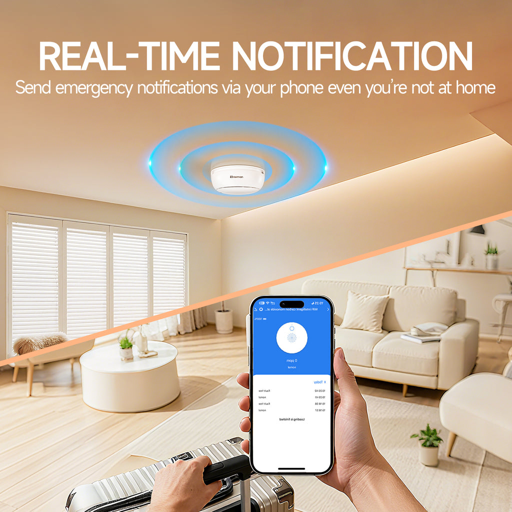HEIMAN Détecteur de fumée Wi-Fi WLAN intelligent, avec application, batterie remplaçable, alarme 85 dB et bouton d'arrêt, conforme EN 14604