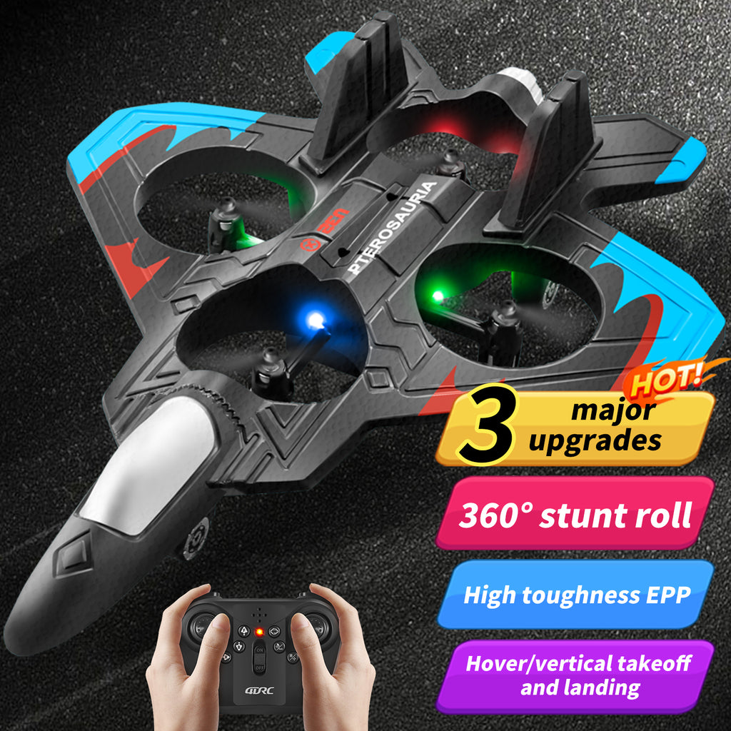 4DRC V32 Avion RC, avion télécommandé en mousse avec lumière, 2 batteries, pirouette à 360°, systèmes de stabilisation gyroscopique, 3 vitesses réglables, avion de chasse RC