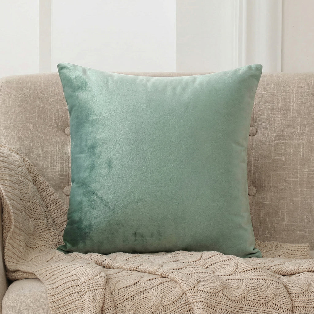 Deconovo Housse de coussin en velours néerlandais, coloris vert clair, 45 x 45 cm, 1 pièce