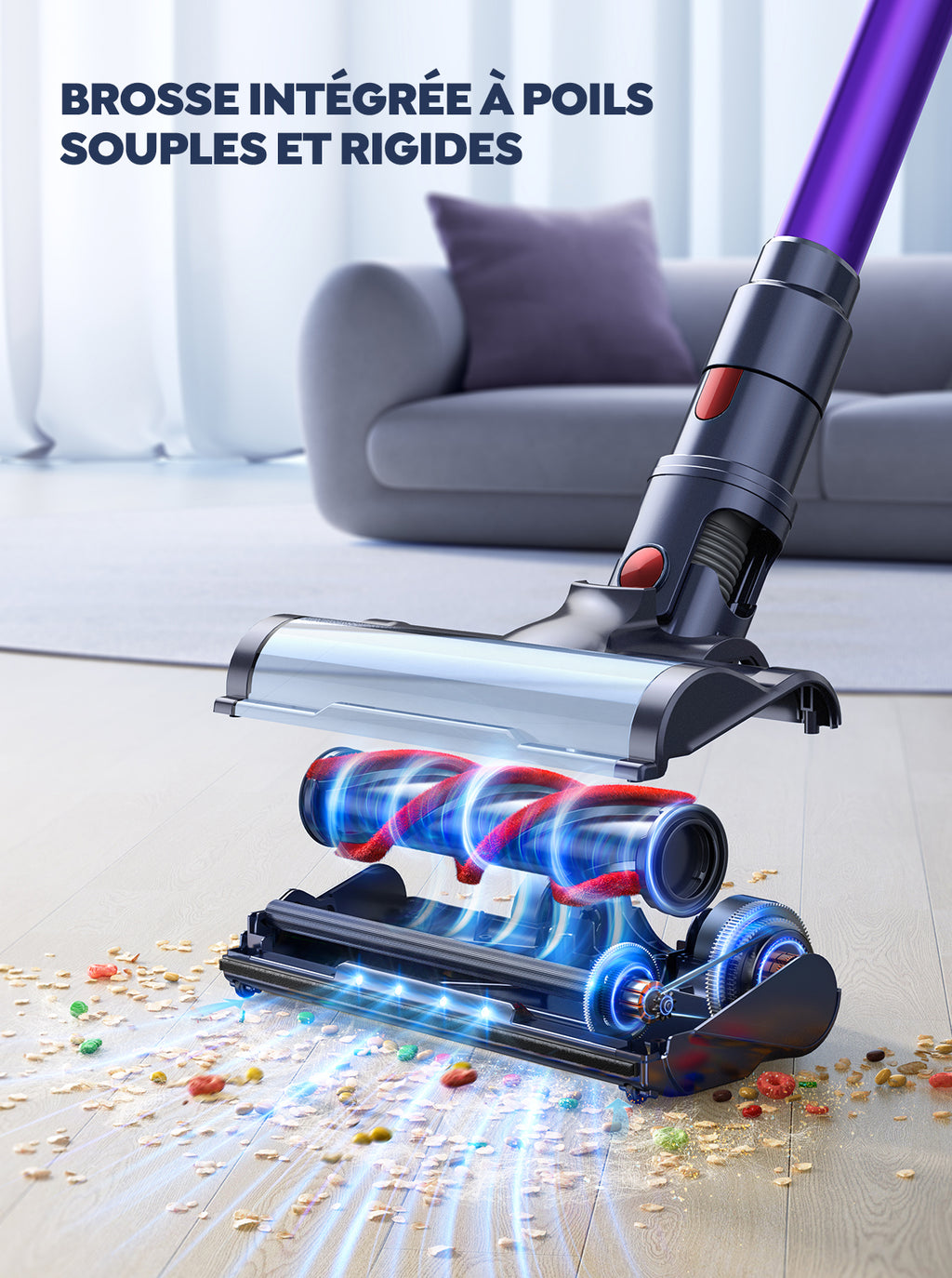 BuTure VC70 Aspirateur sans fil 450 W 50 kPa, Moteur sans balais, Autonomie 55 min, Filtre HEPA pour poils d'animaux, sols durs et tapis