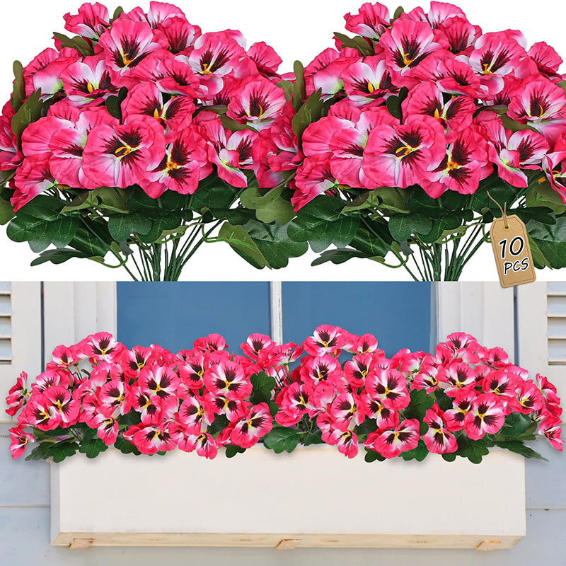 Yuejia Lot de 4 fleurs de pensées artificielles 11 po/28 cm, fleurs factices d'extérieur, plantes en plastique, fleurs artificielles en soie pour décoration de porche d'entrée, jardin