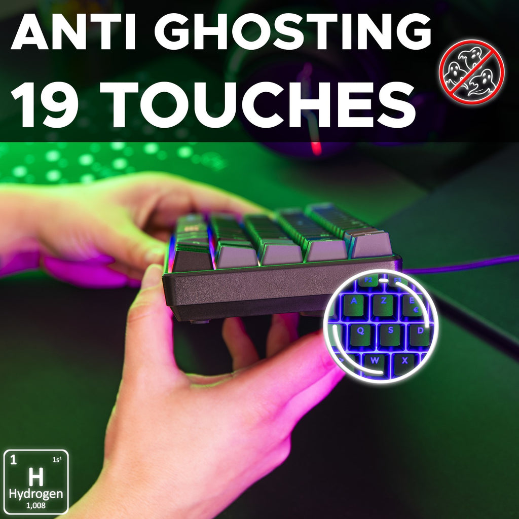 THE G-LAB Keyz Hydrogen Clavier Gaming Semi-mécanique Filaire RGB 60 % - AZERTY - Noir/Gris