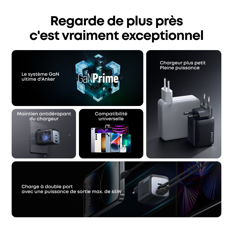 Anker Prime chargeur rapide USB-C GaN 67W à 3 ports, compact et pliable, adapté à MacBook/iPad/iPhone/Samsung et à de nombreux autres appareils