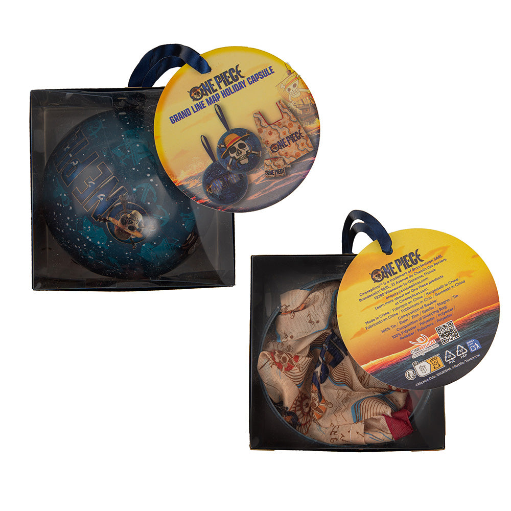 One Piece Sac de Courses Écologique Réutilisable avec Boule de Noël Sphère en Métal Emballage Cadeau Grand Bateau D Luffy Imprimé Carte Tête de Mort Grand Format Sac de Courses Pliable