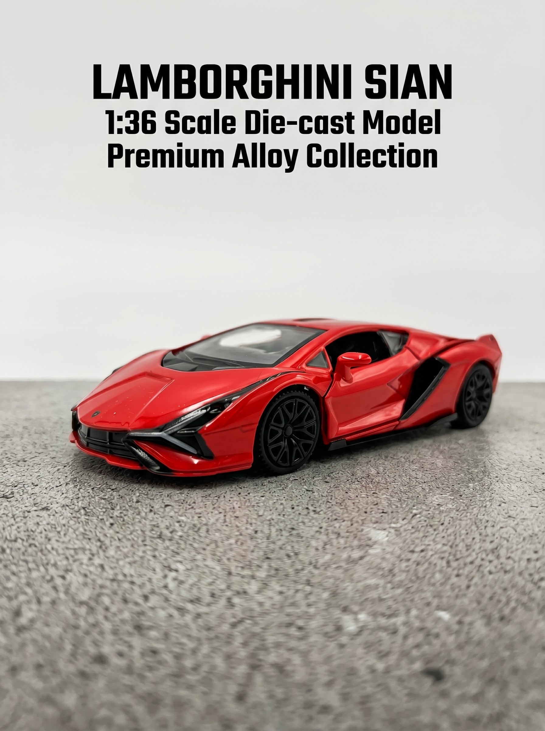 Voiture miniature Lamborghini Lightning Red 1:36, Portes ouvrantes, Action à recul, Jouet en fonte d'alliage métallique durable pour adolescents et adultes