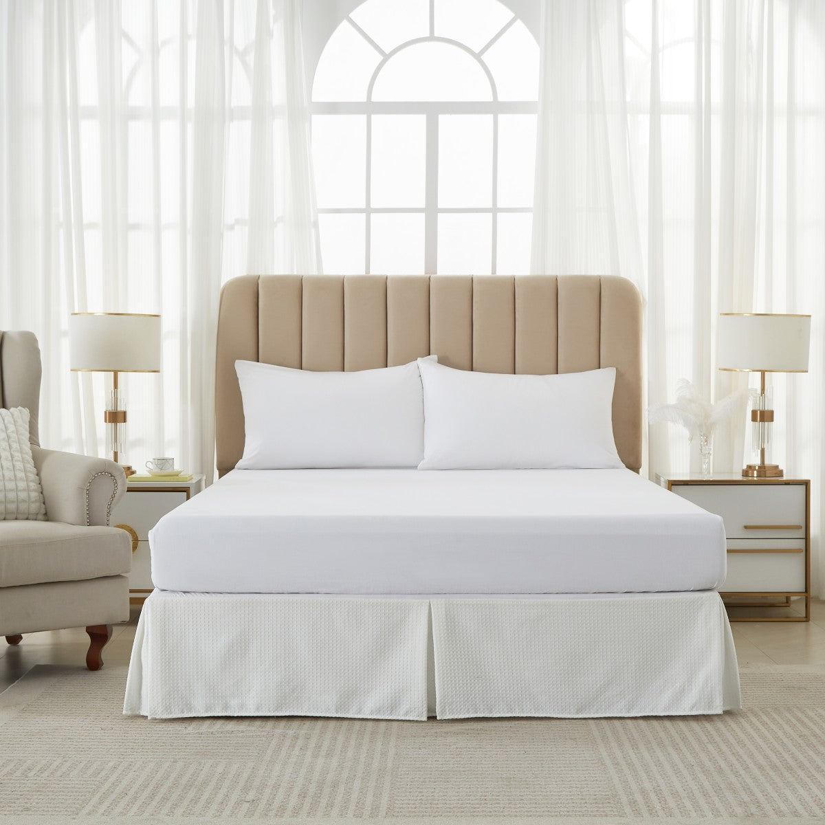 MEEALLHOME Jupe de lit en tissu gaufré blanc - 140 x 200 + 50 cm