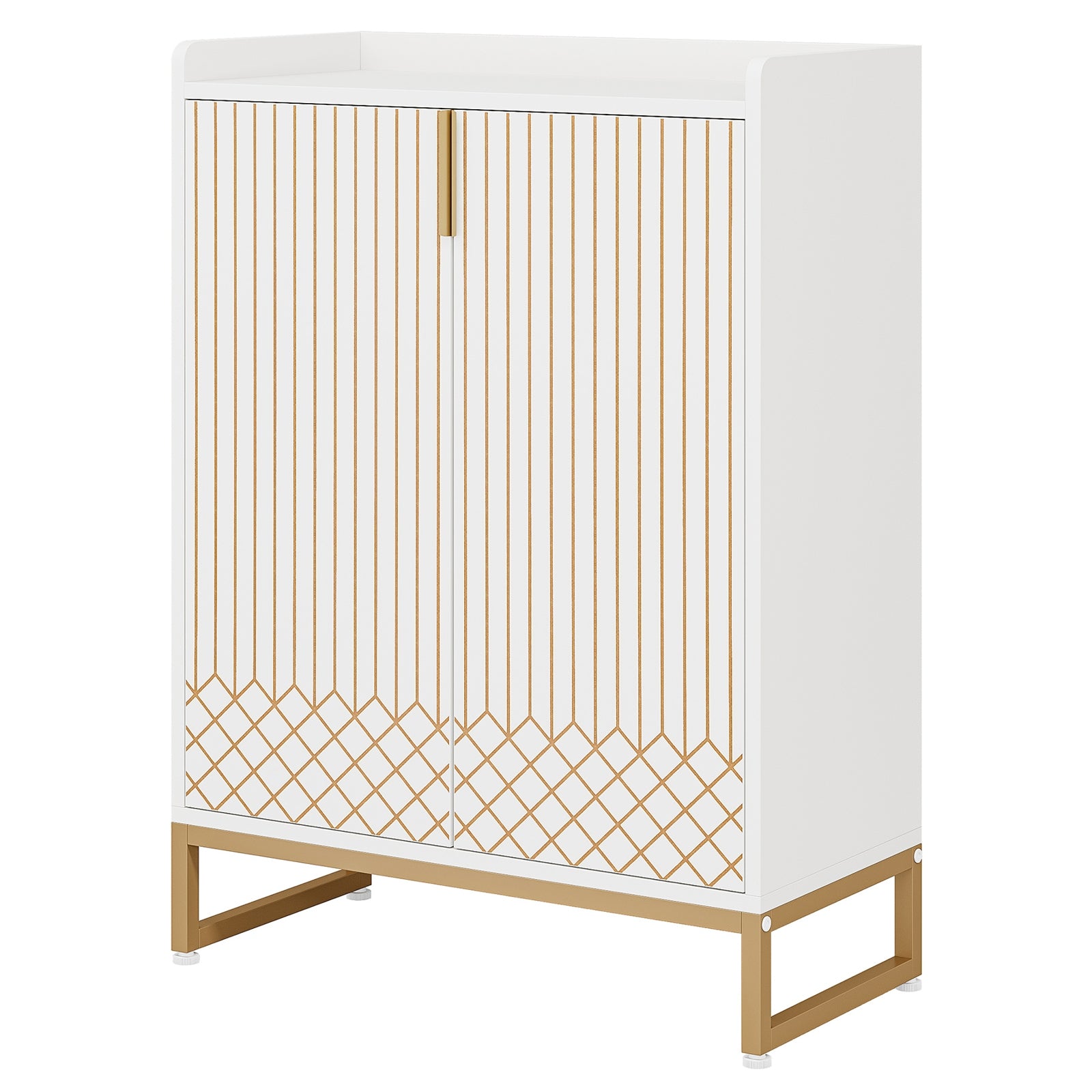 LANTINE Meuble à chaussures en bois avec portes et 5 niveaux pour 25 paires - Blanc