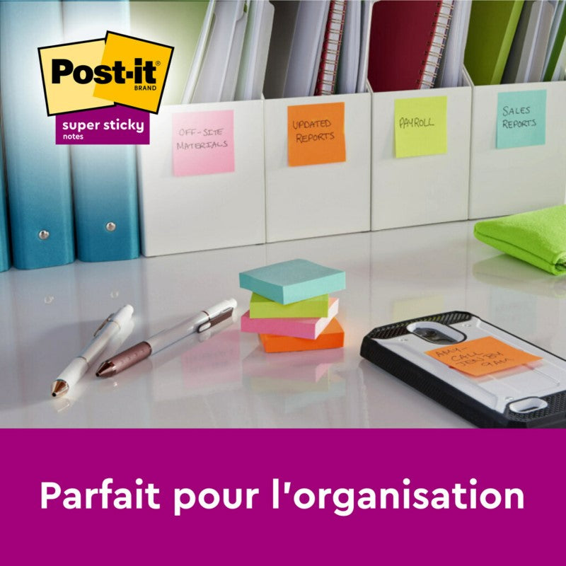 Post-It Blocs-notes super adhésifs, Collection de couleurs Soulful, 127 mm x 76 mm, 90 feuilles par bloc, 6 blocs par paquet, 100 % PEFC, SGSCH-PEFC-COC-110078