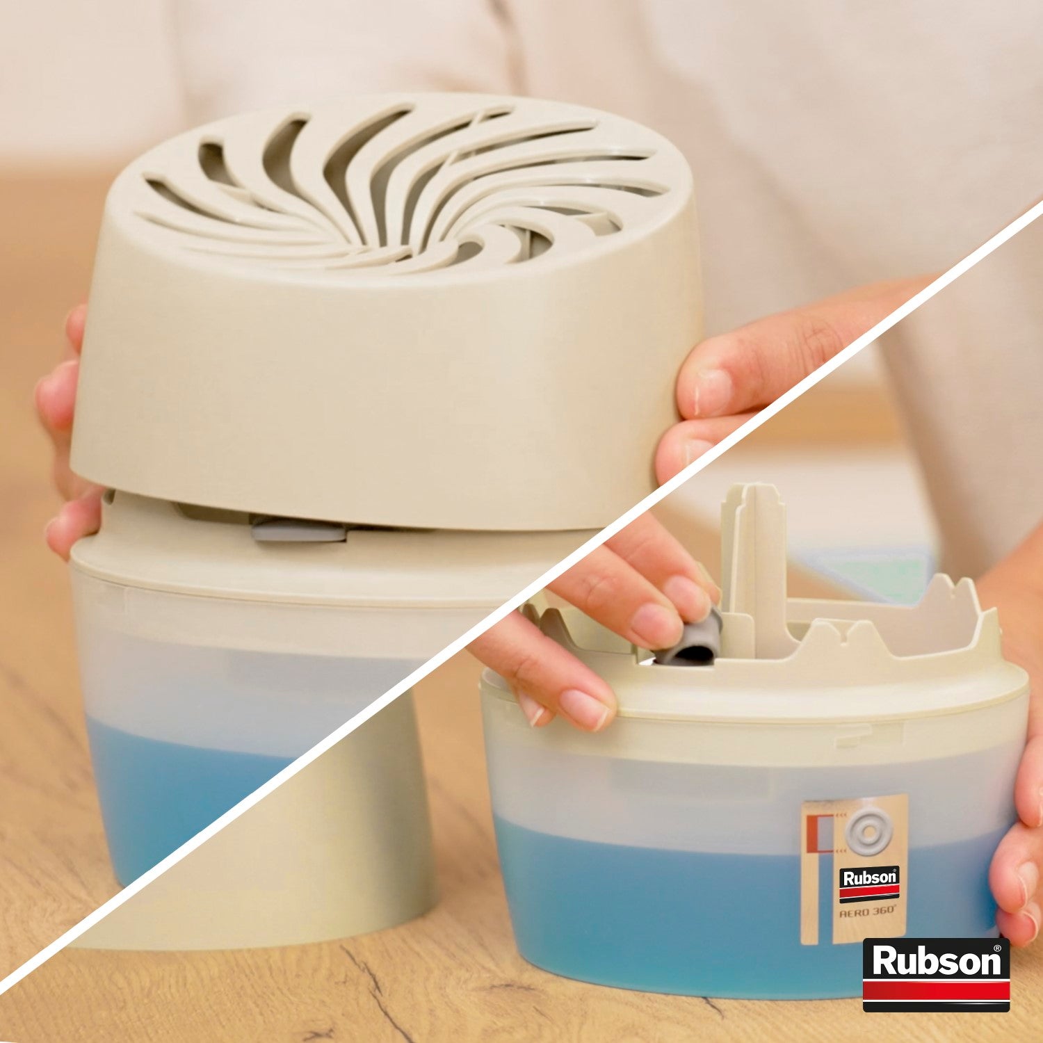 Rubson – Absorbeur d'Humidité Aero 360° Couleur Crème (1 appareil + 1 recharge de 450 g) – Absorbeur anti-humidité pour pièce jusqu'à 20 m² – Déshumidificateur d'air anti-odeur et anti-moisissure