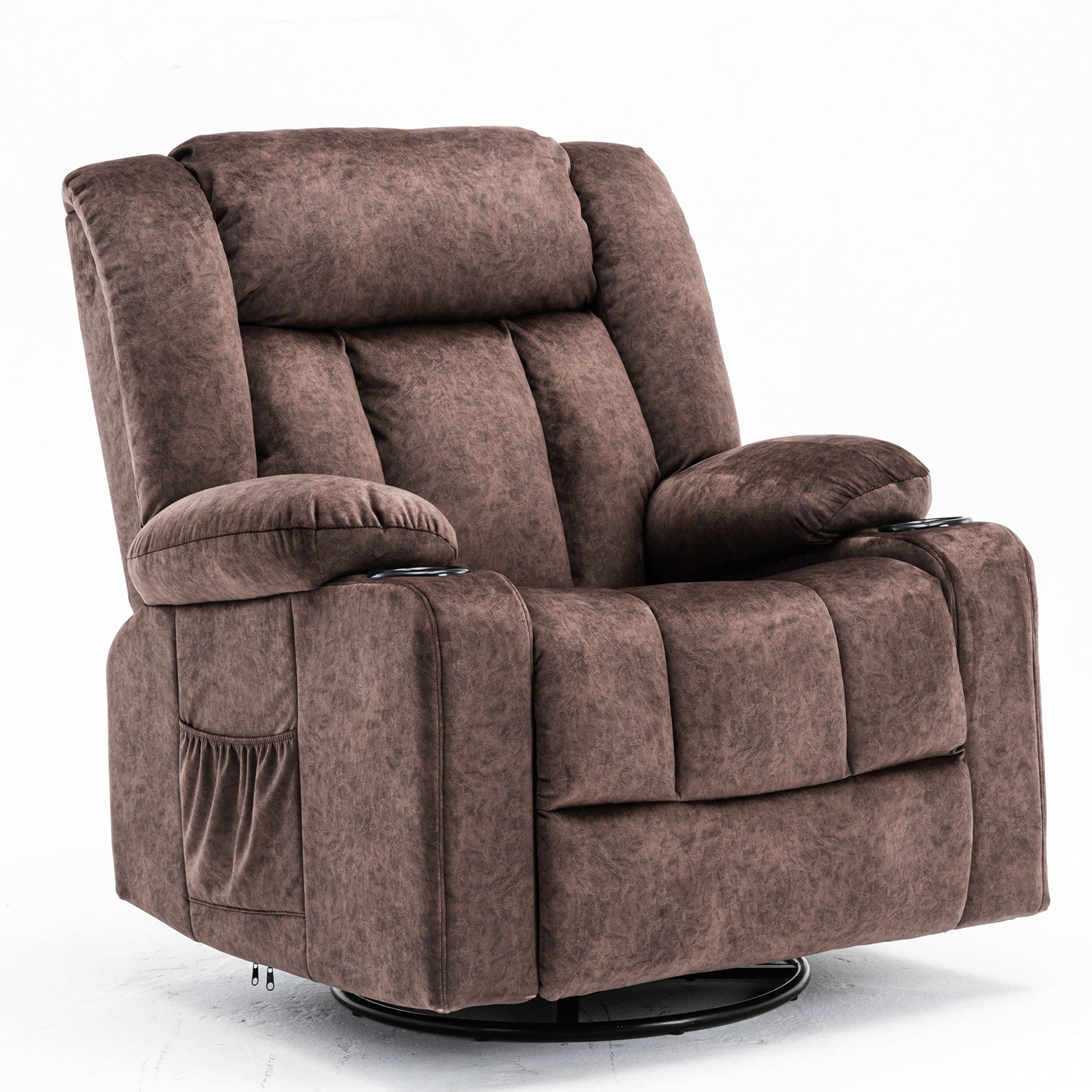 COMHOMA Chaise de relaxation manuelle pivotante pour adultes avec dossier réglable et repose-pieds, chaise de salon 361°, porte-gobelet, poches latérales, tissu doux, ergonomique, marron