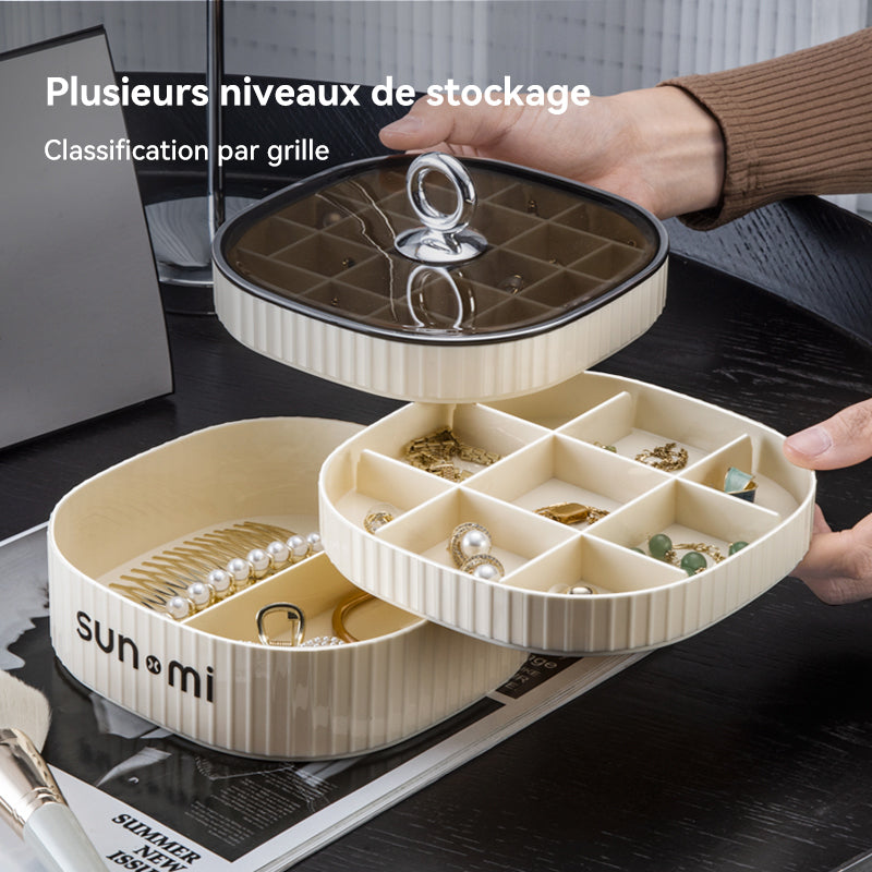 JORDAN&JUDY Boîte de rangement à bijoux grande capacité à compartiments multicouches Coffret à bijoux pour boucles d’oreilles, colliers, bagues, montres - Blanc crème