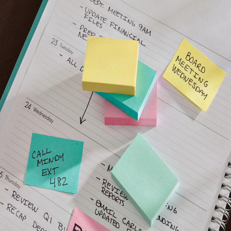 Notes adhésives Post-it, Collection de couleurs Beachside, 127 mm x 76 mm, 100 feuilles/feuille, 6 blocs/lot, 100 % PEFC, SGSCH-PEFC-COC-110078