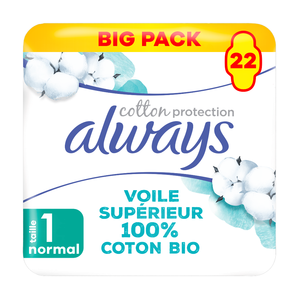 Always Protection coton Serviettes hygiéniques Taille 1 Normal Lot de 22 serviettes
