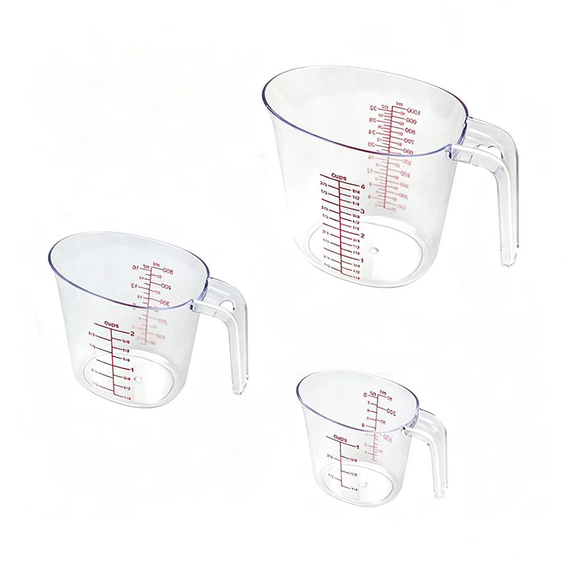 JORDAN&JUDY Lot de 3 verres doseurs transparents, gradués pour la pâtisserie, 250 ml*1 + 500 ml*1 + 1000 ml*1