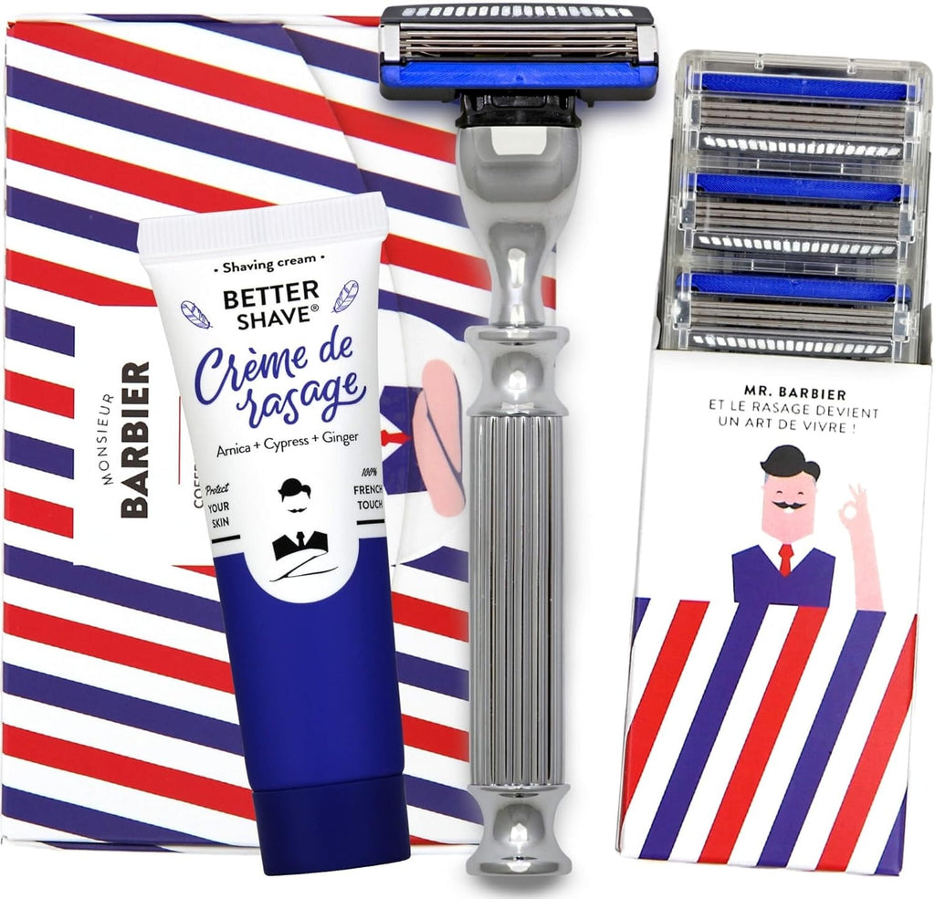 Monsieur Barbier Le Challenger Kit de Rasage (Compatible avec Mach 3) 1 Rasoir avec 3 Lames