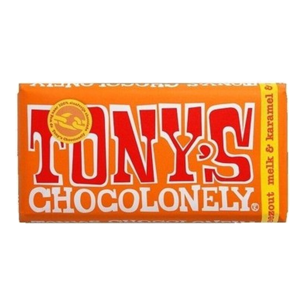 TONY'S CHOCOLONELY Chocolat au lait au caramel et sel de mer - 180 g