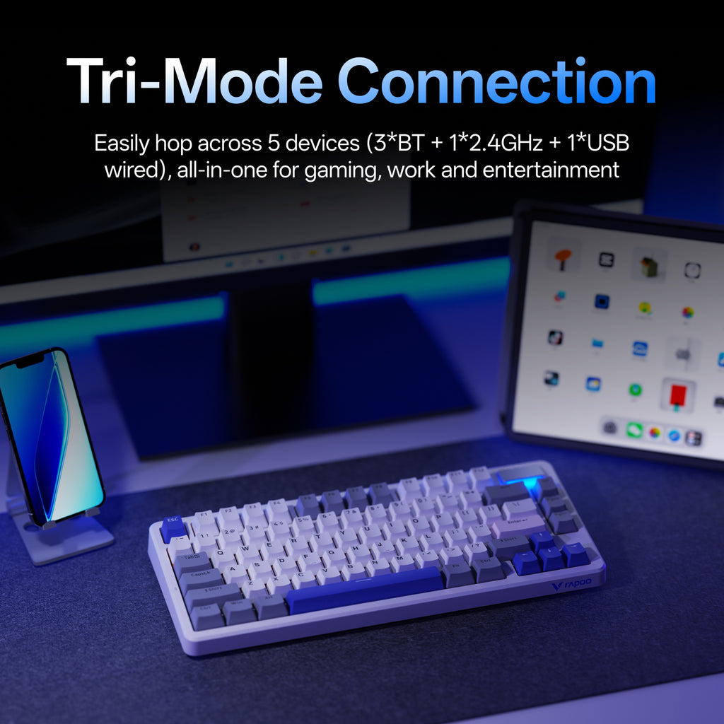 Rapoo V700DIY Clavier mécanique 75 % à trois modes, disposition QWERTY US, montage sur joint WB